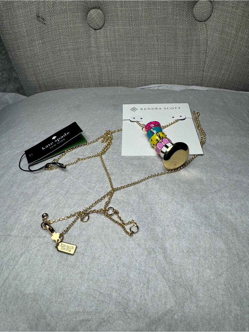 kate spade Gold Necklace with Multicolor Bead Pendant